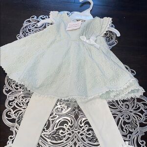 Luli & Me Light Green Lace Dress with Bow